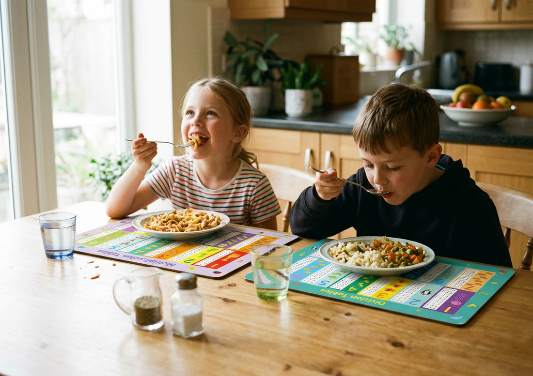 two children eating dinner using Little Wigwam placemats