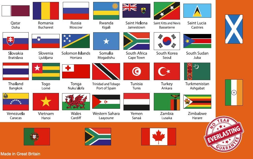 Flags and Capitals "No Tear Guarantee" Educational Poster - Little Wigwam