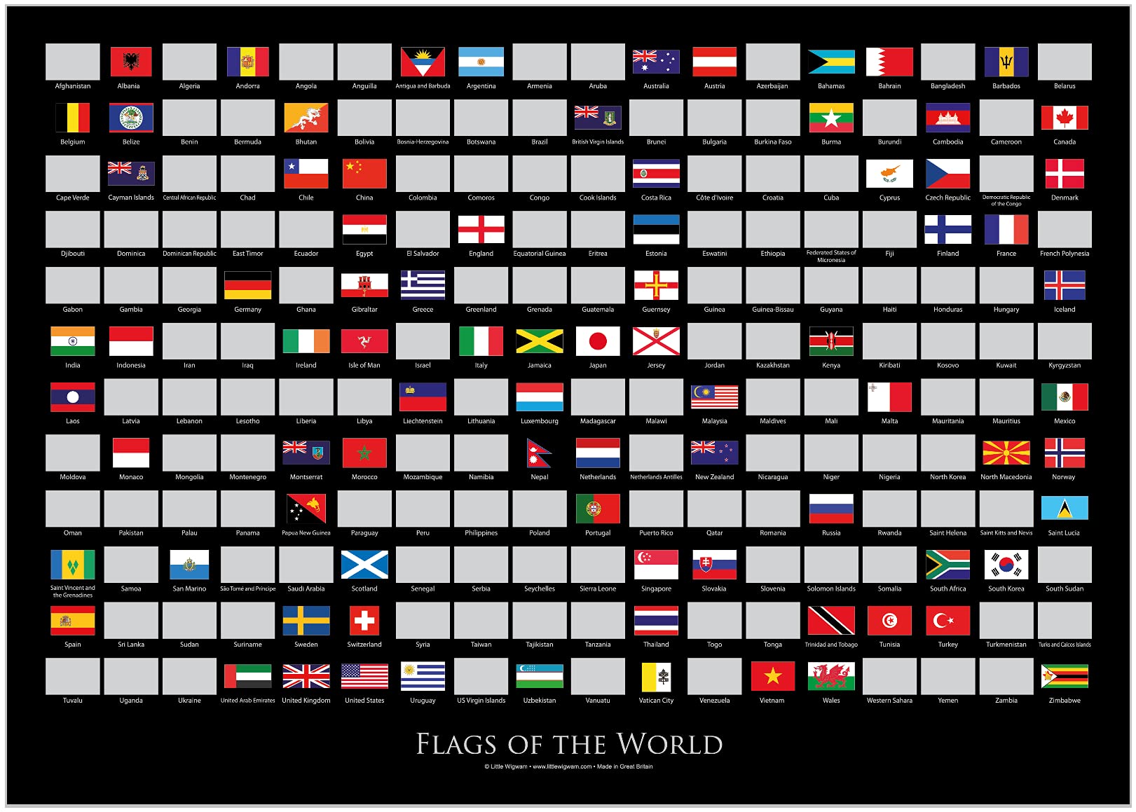 Flags Of The World Scratch Poster - Black - Little Wigwam
