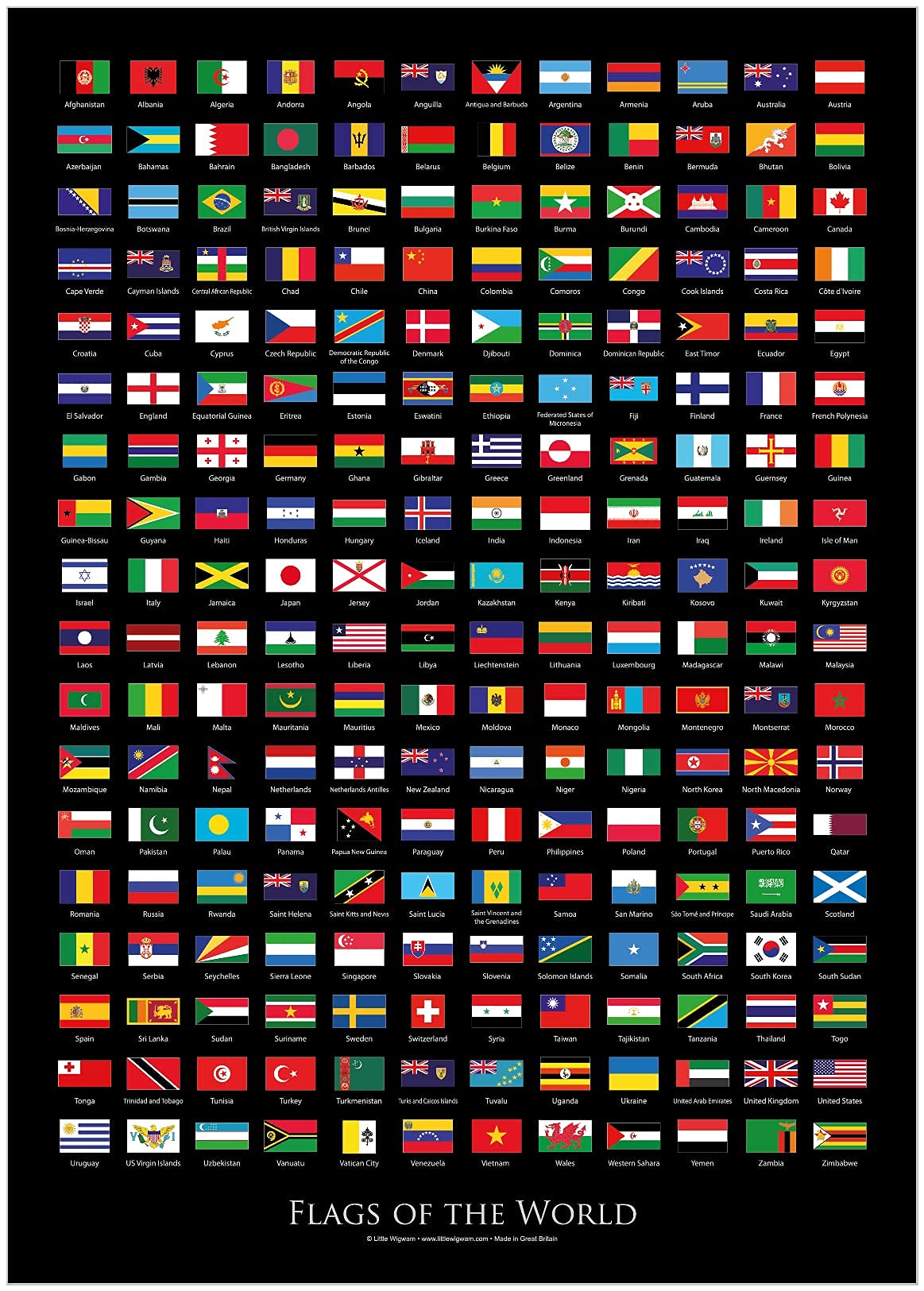 Flags Of The World Scratch Poster - Black - Little Wigwam