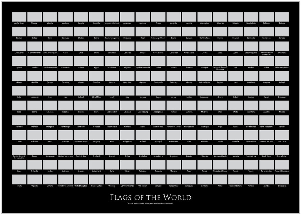 Flags Of The World Scratch Poster - Black - Little Wigwam