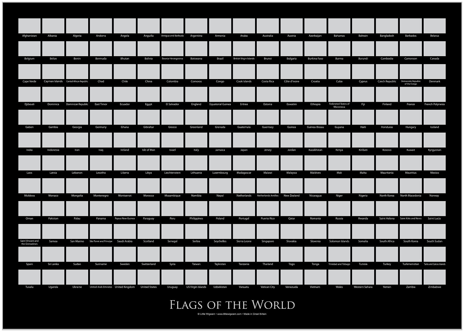 Flags Of The World Scratch Poster - Black - Little Wigwam