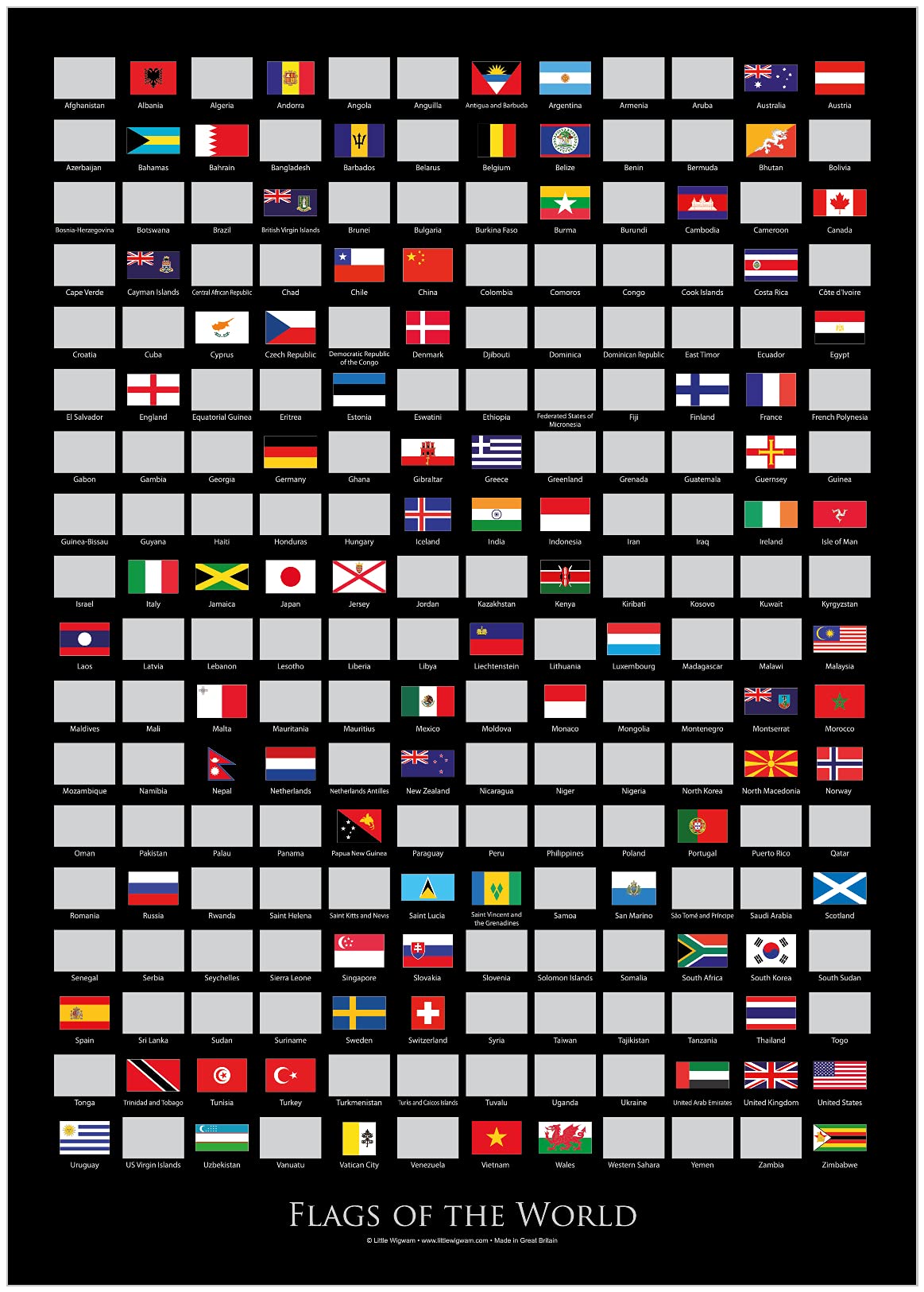 Flags Of The World Scratch Poster - Black - Little Wigwam