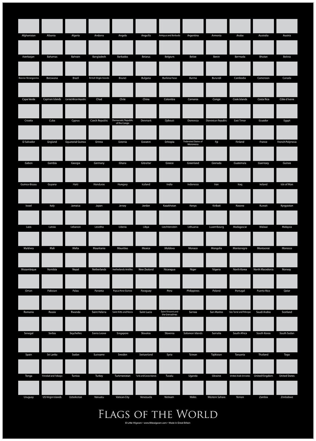 Flags Of The World Scratch Poster - Black - Little Wigwam