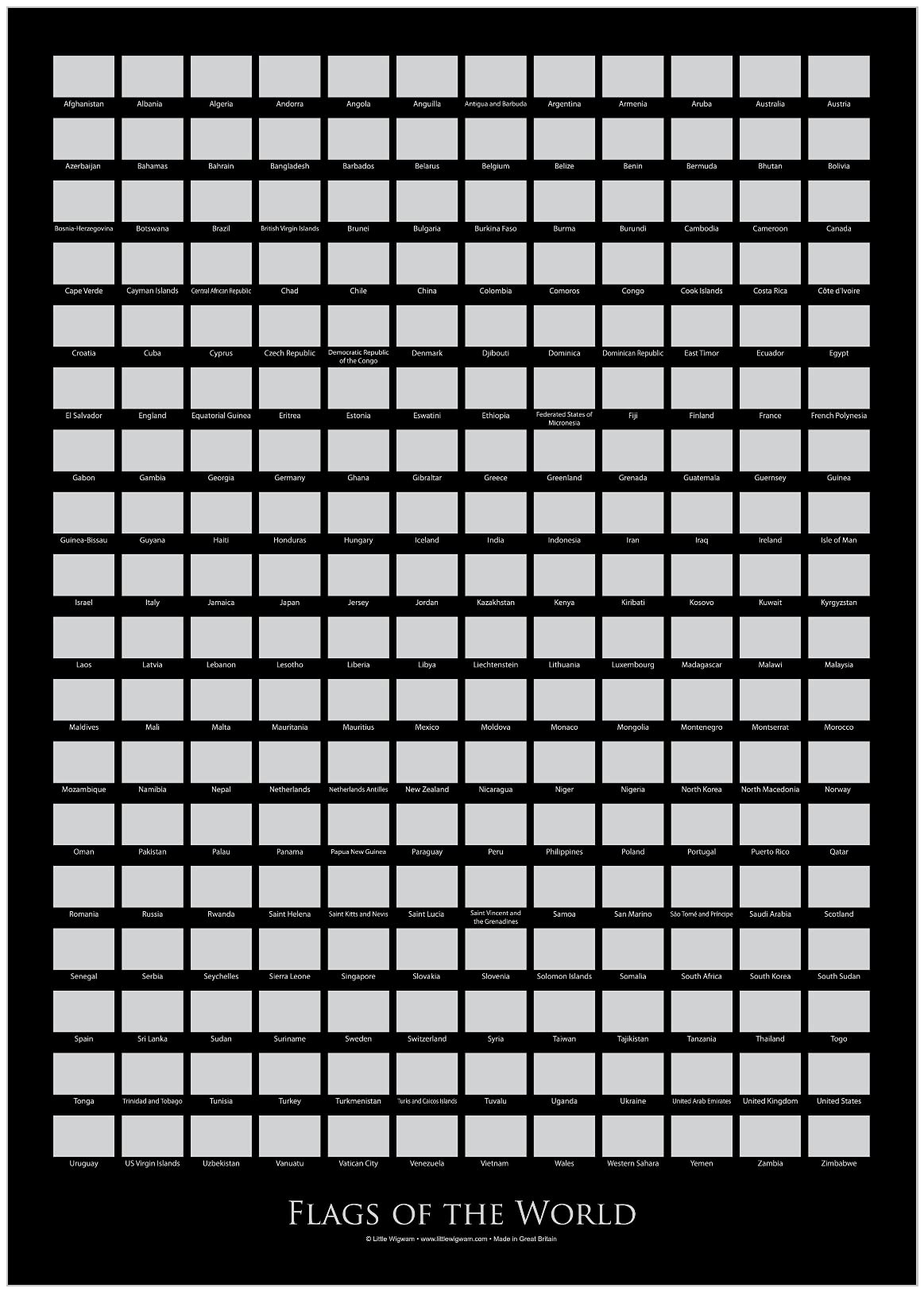 Flags Of The World Scratch Poster - Black - Little Wigwam