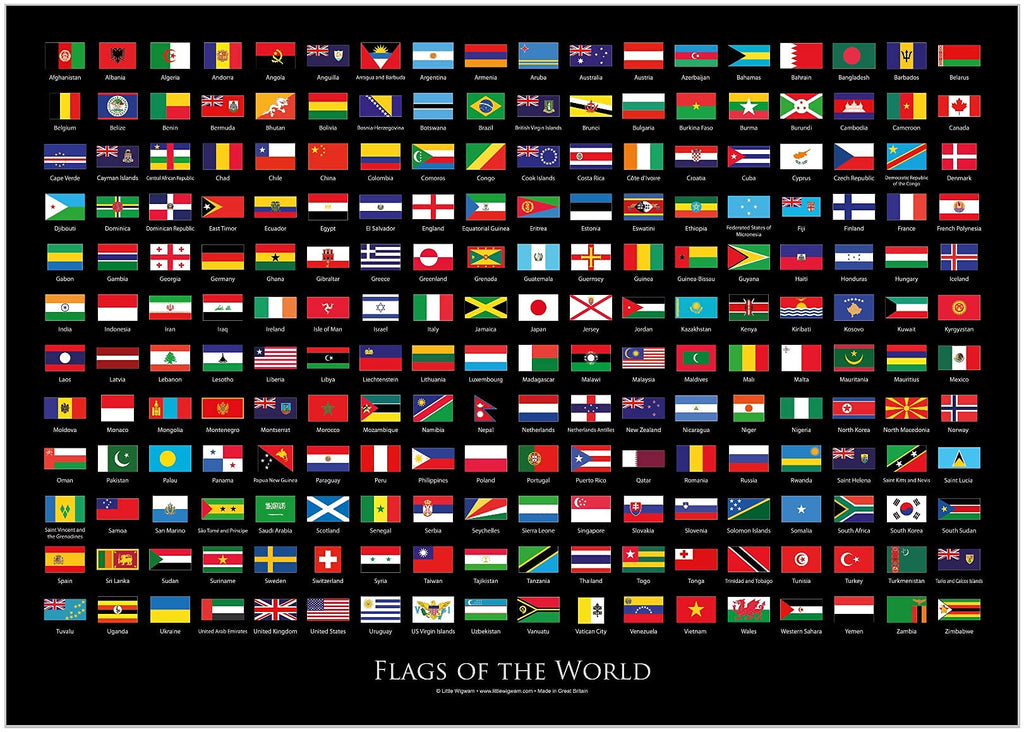 Flags Of The World Scratch Poster - Black - Little Wigwam