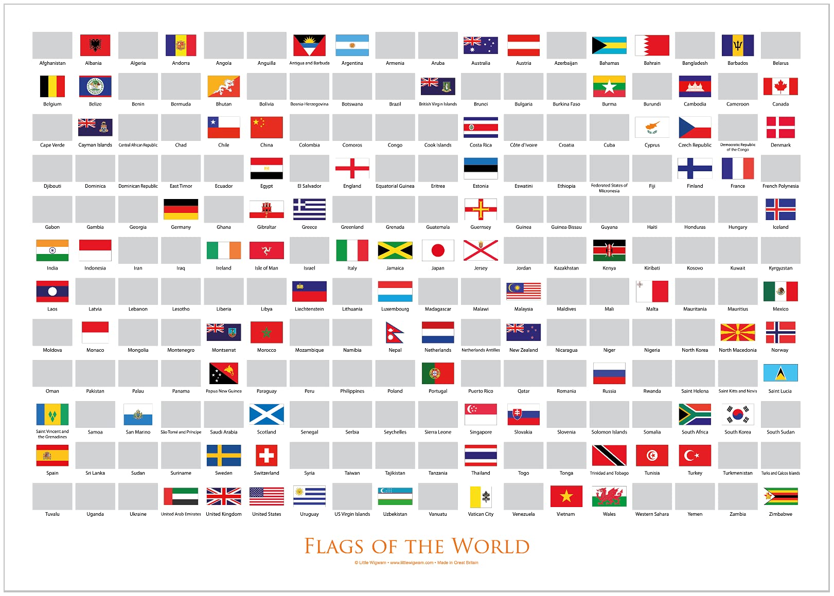 Flags Of The World Scratch Poster - White - poster - Little Wigwam