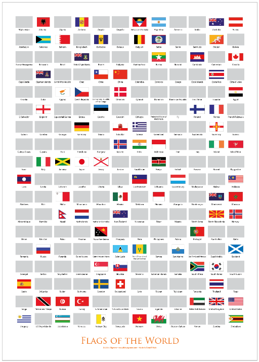 Flags Of The World Scratch Poster - White