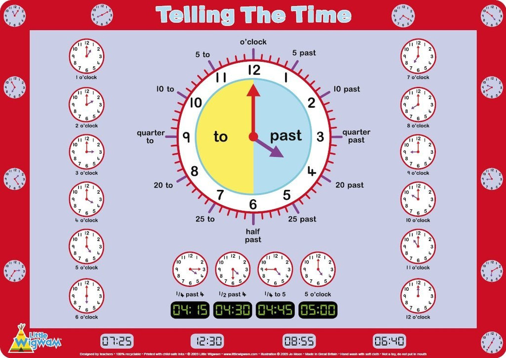 Telling The Time Placemat Multicolour - Little Wigwam