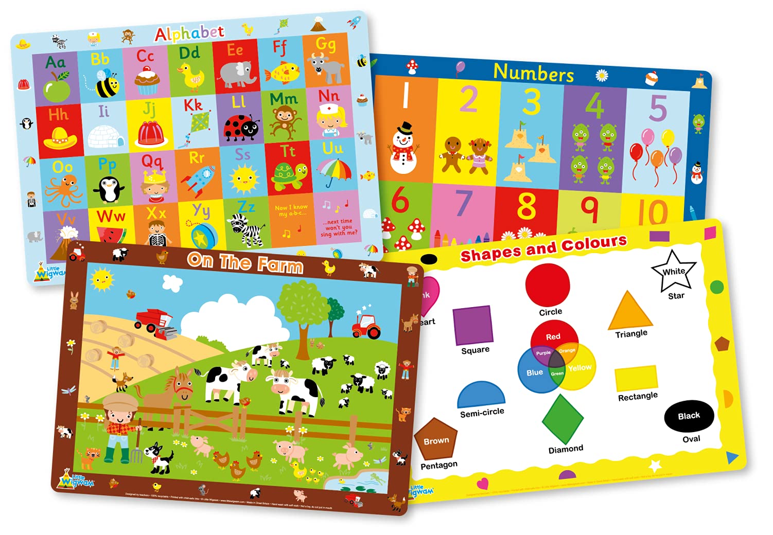 Toddler Placemat Pack - Set of 4 Educational Placemats - Little Wigwam