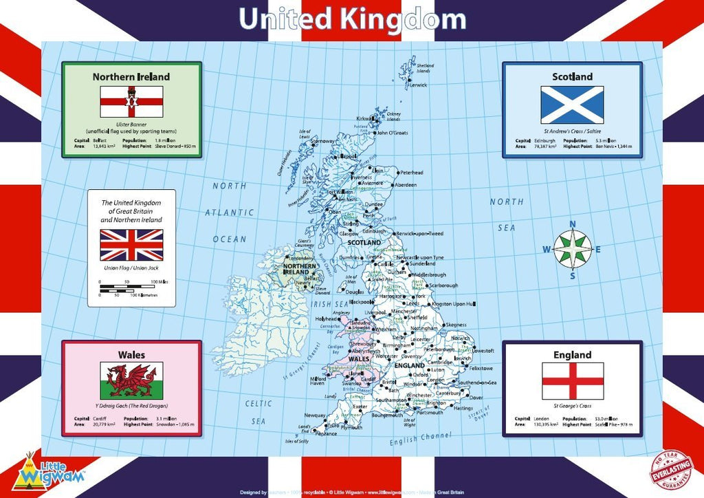 United Kingdom Map "No Tear Guarantee" Educational Poster - Little Wigwam
