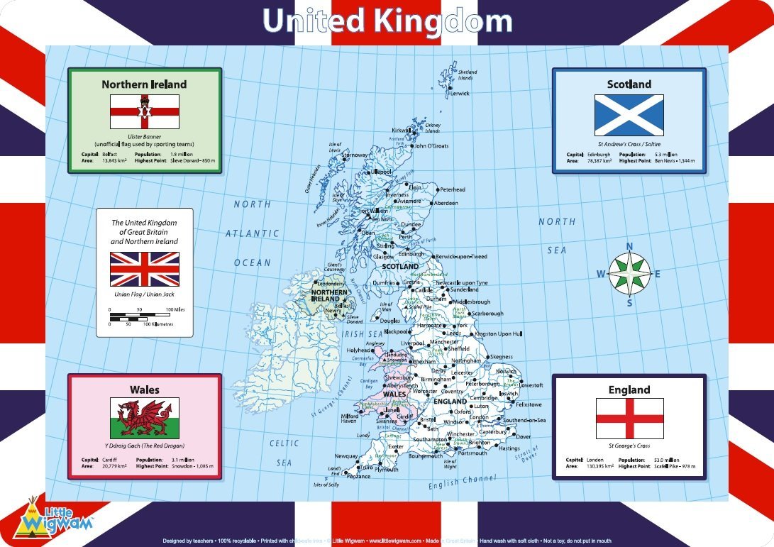 United Kingdom (UK) Map Placemat Multicolour - Little Wigwam