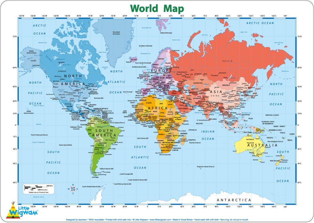 World Map Placemat Multicolour - Little Wigwam